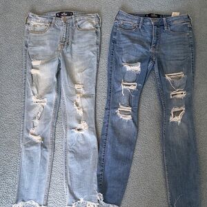 Hollister Womens Distressed Ripped Skinny Jeans - Light Blue / Medium Blue